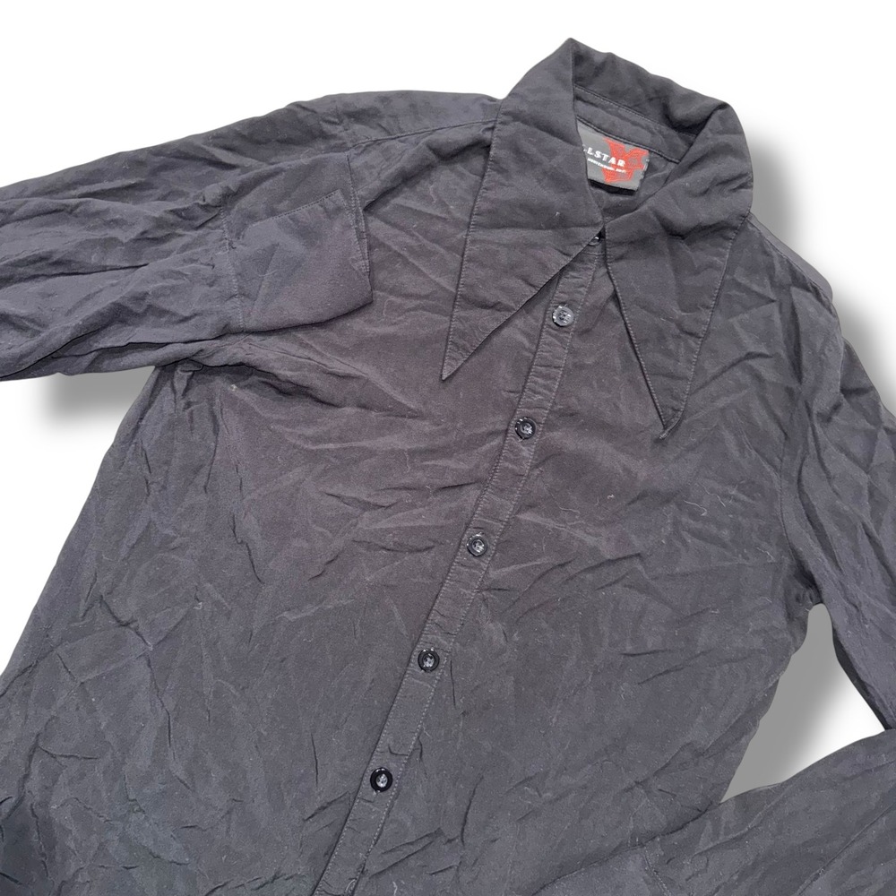 Killstar Long Sleeve Button Up Shirt With Pointed Vintage Style Collar